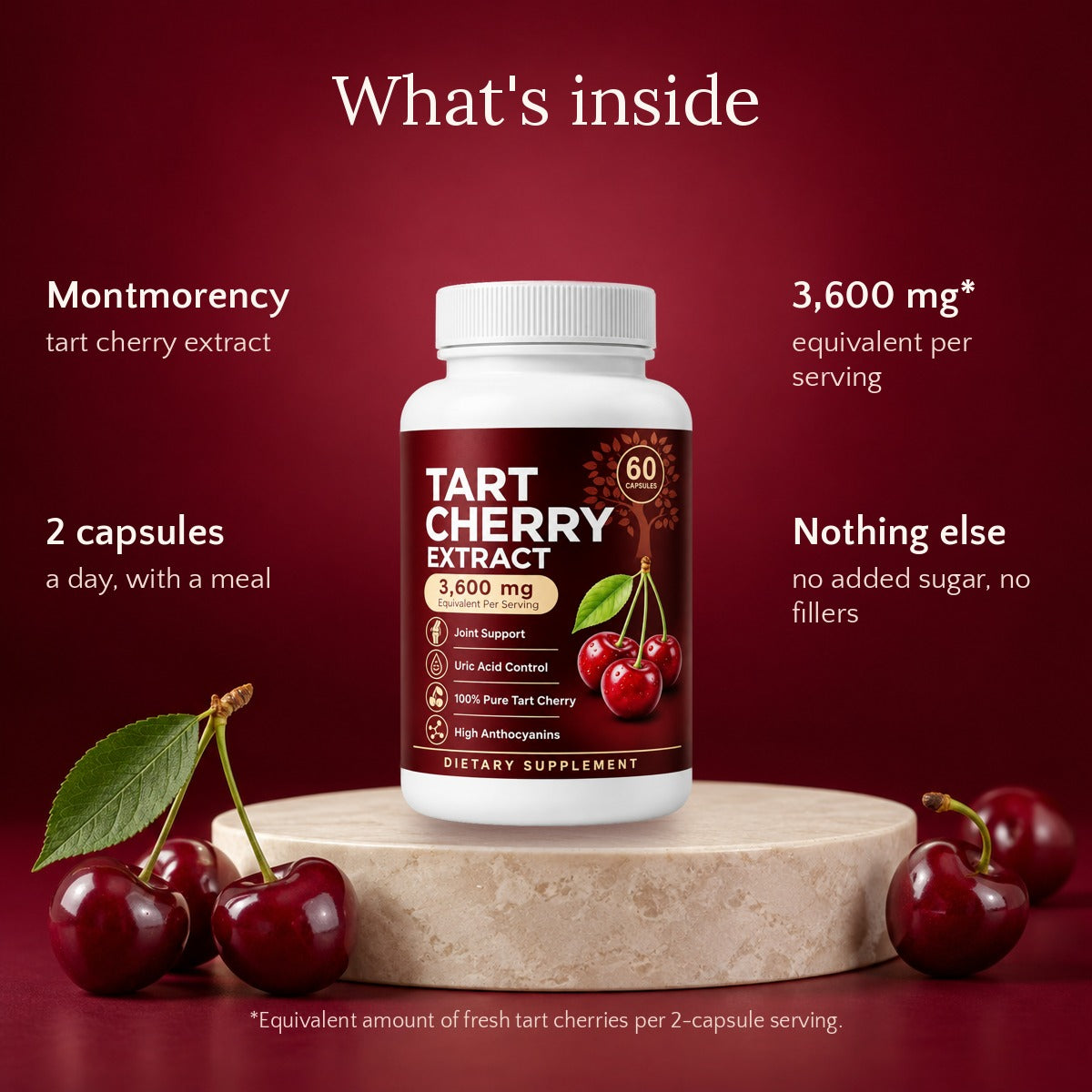 What's inside Solabliss: Montmorency tart cherry, 3,600 mg equivalent per serving