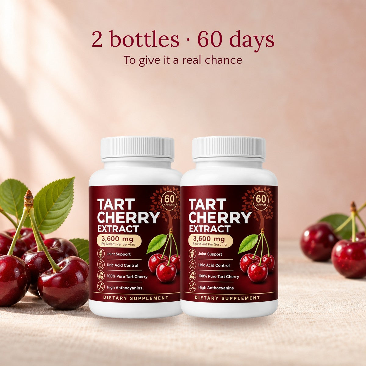 2 bottles of Solabliss Tart Cherry Extract, 60-day supply