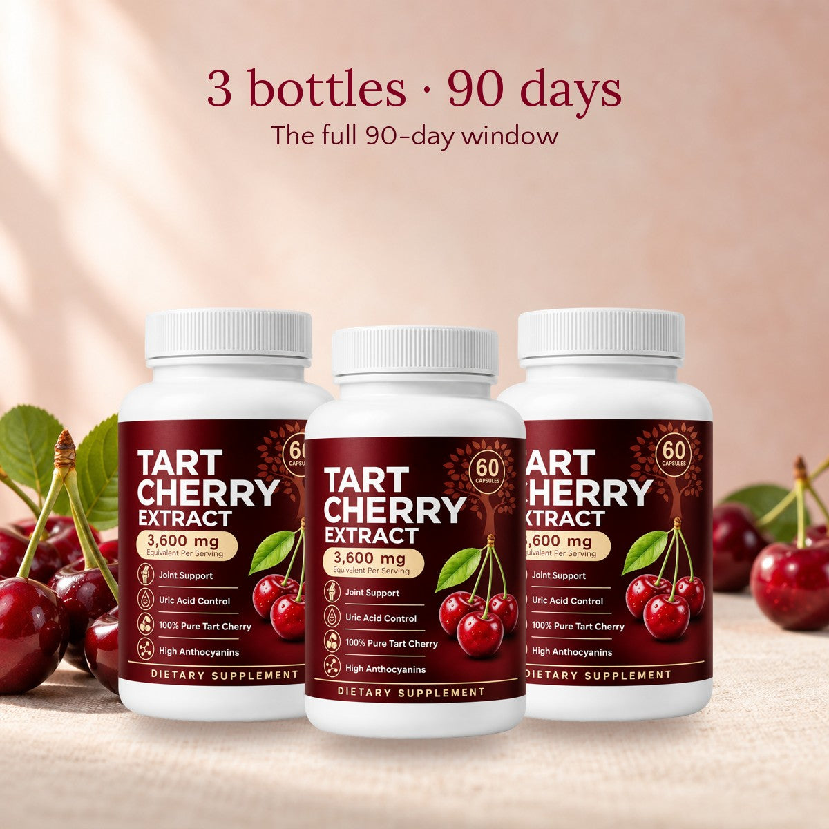3 bottles of Solabliss Tart Cherry Extract, 90-day supply